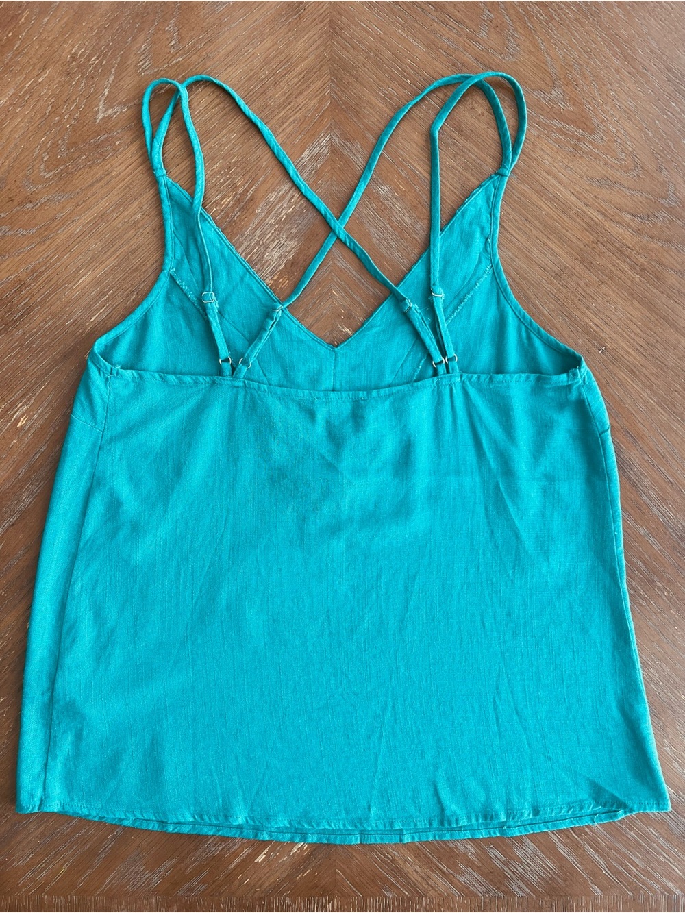 Umgee Teal Crochet-Trim Linen Casual Crisscross Camisole boutique - Picture 4 of 8